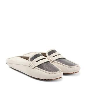 Brunello Cucinelli Monili Suede Driving Mules Beige 40